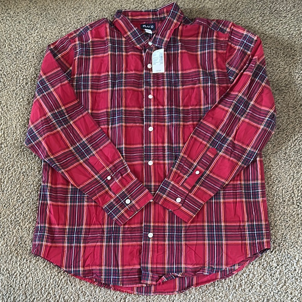 Men’s Plaid Button-Up Shirt in Red, Green and Blue